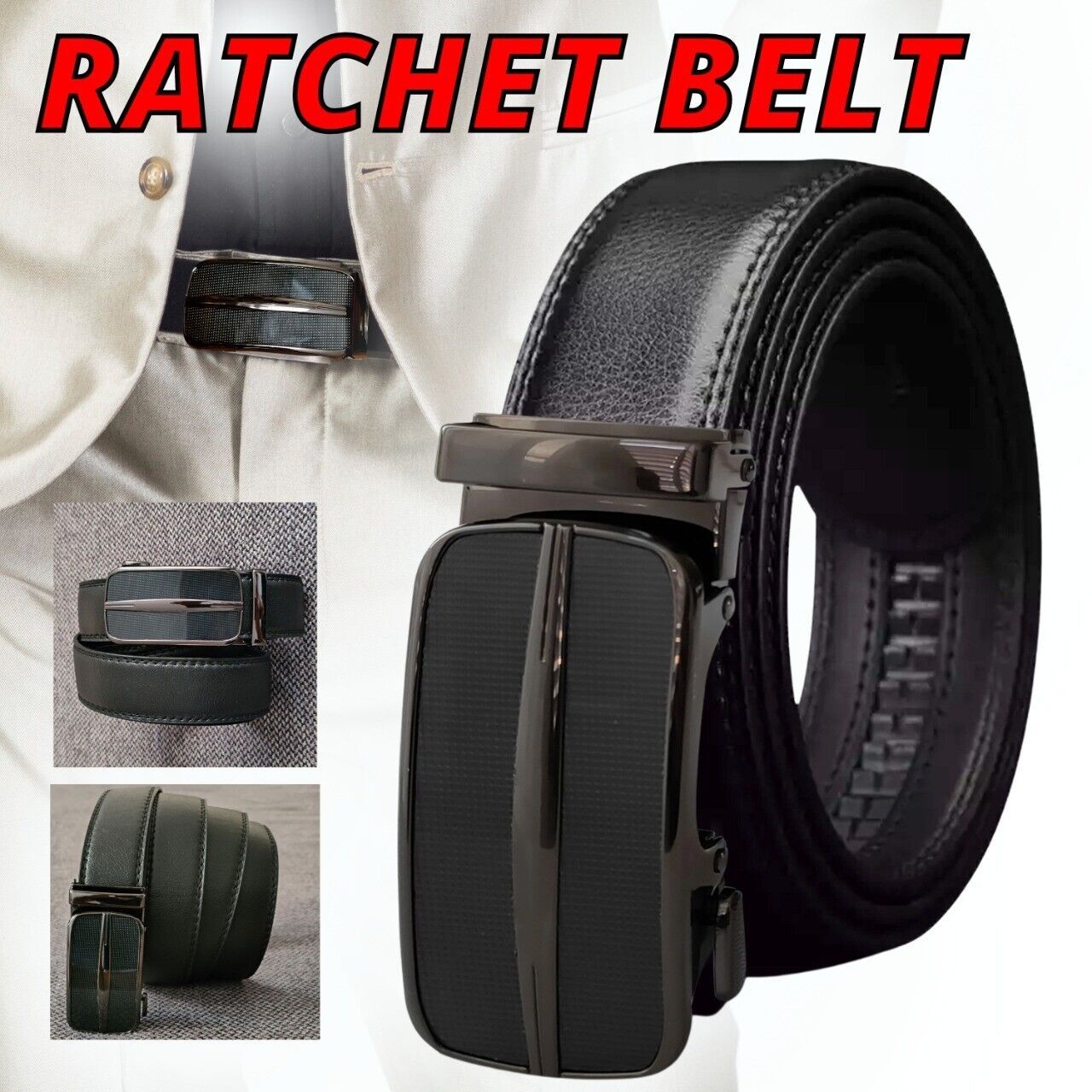 Men's Ratchet Belt Leather Mens Belt With Slide Buckle Ratchet Belts For Men USA